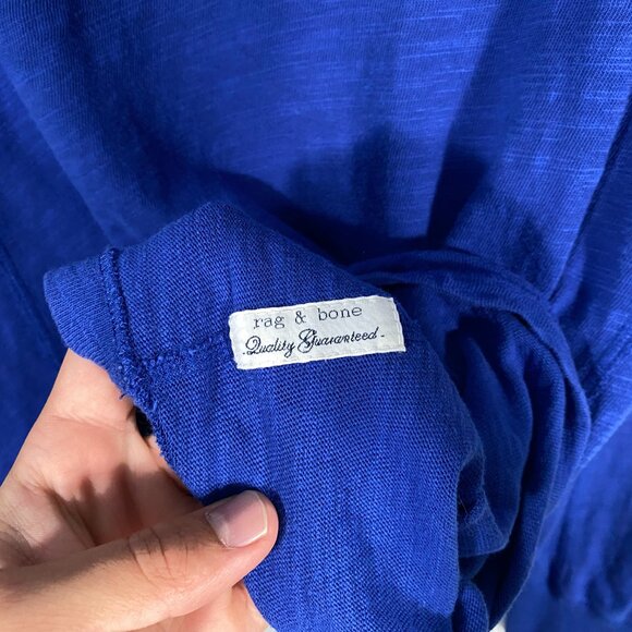 Rag & Bone Standard Issue Raw Hem Royal Blue Long Sleeve Henley shirt men's M - Picture 4 of 7